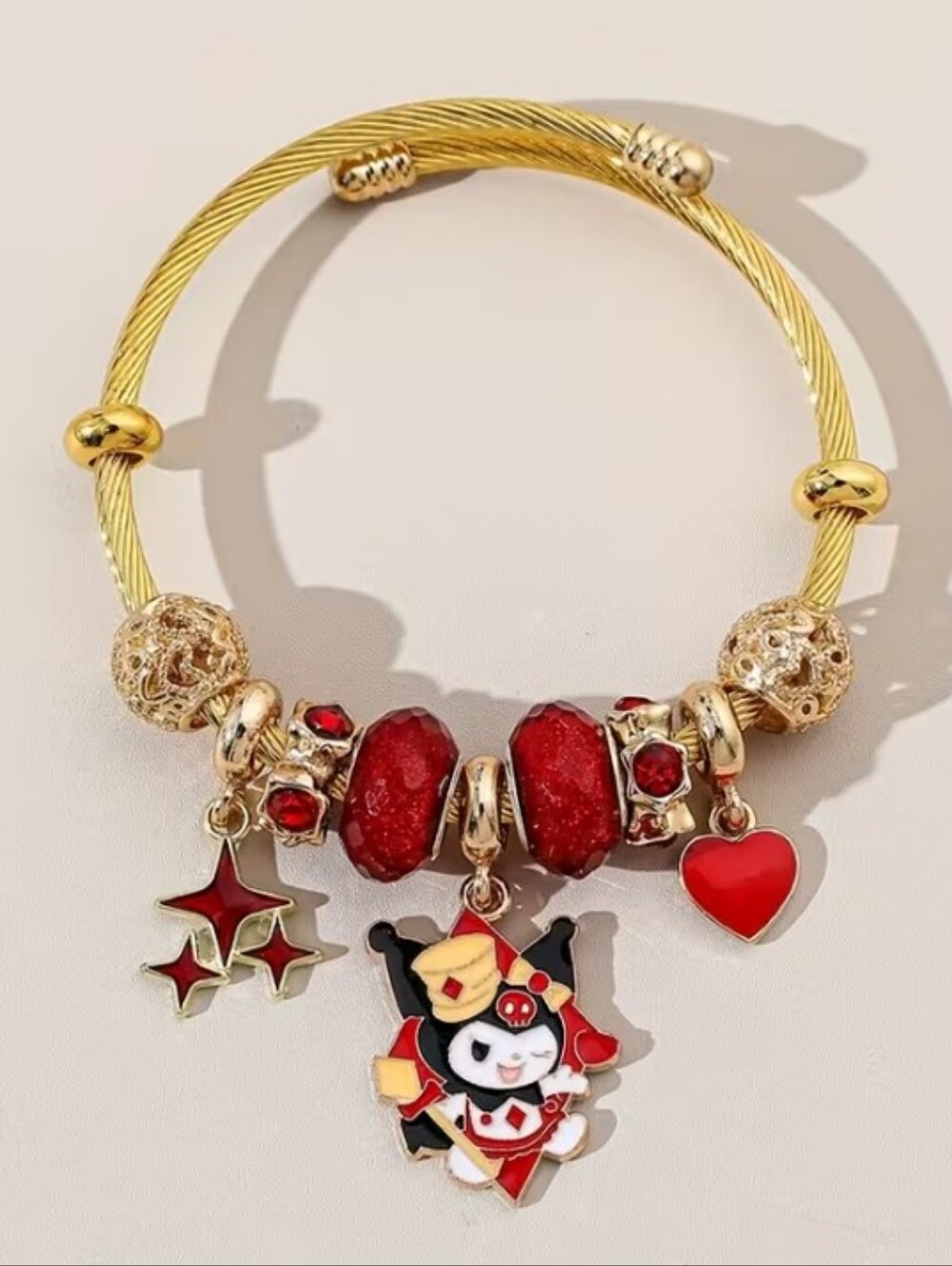 Kuromi Sanrio Hello Kitty Adj. Charm Bracelet - Red Heart, Stars, Magician - NWT